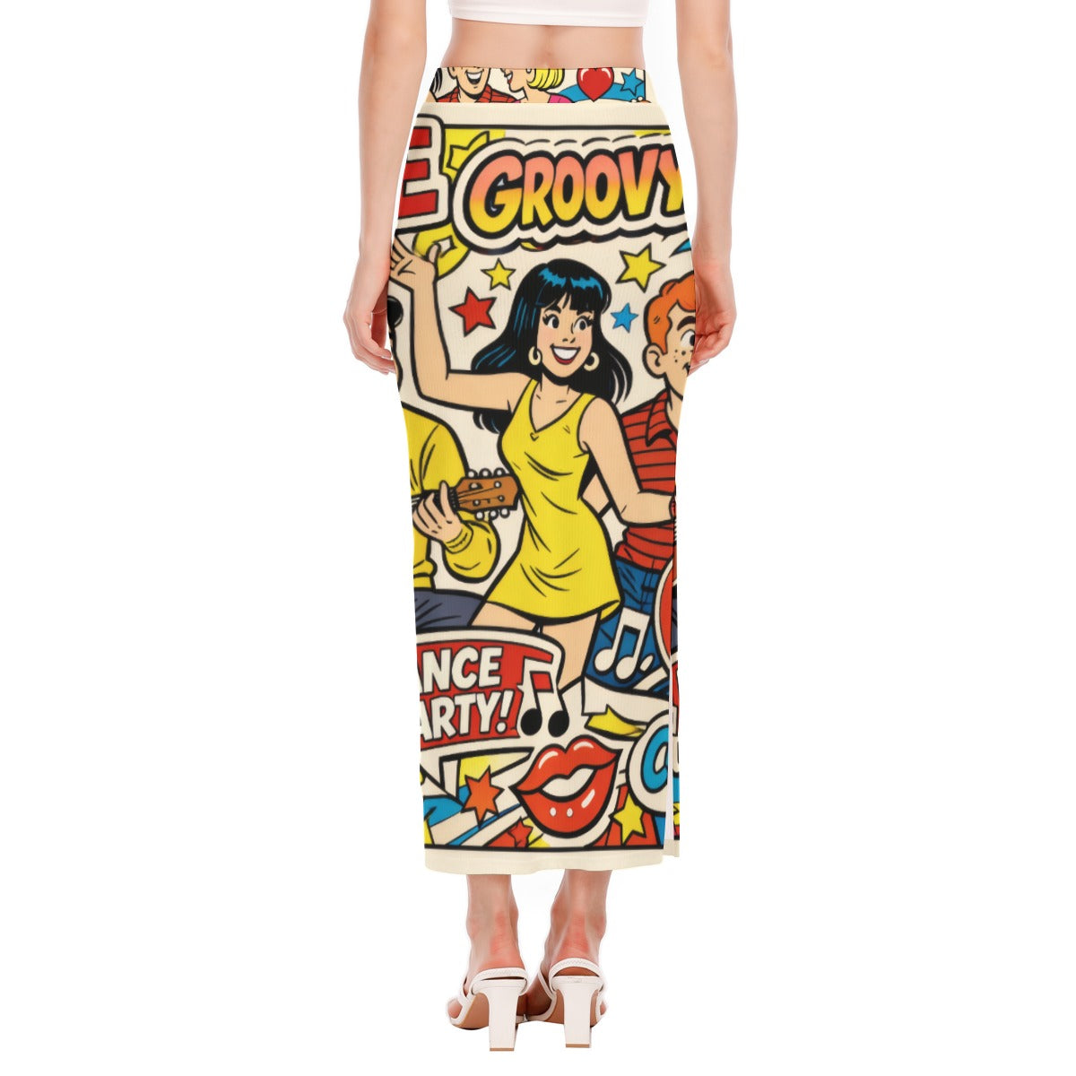 Groovy 60s Retro Comic Pop Art Apparel All-Over Print Women's Side Slit Skirt