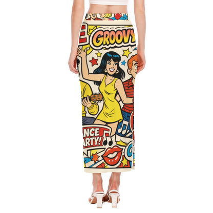Groovy 60s Retro Comic Pop Art Apparel All-Over Print Women's Side Slit Skirt
