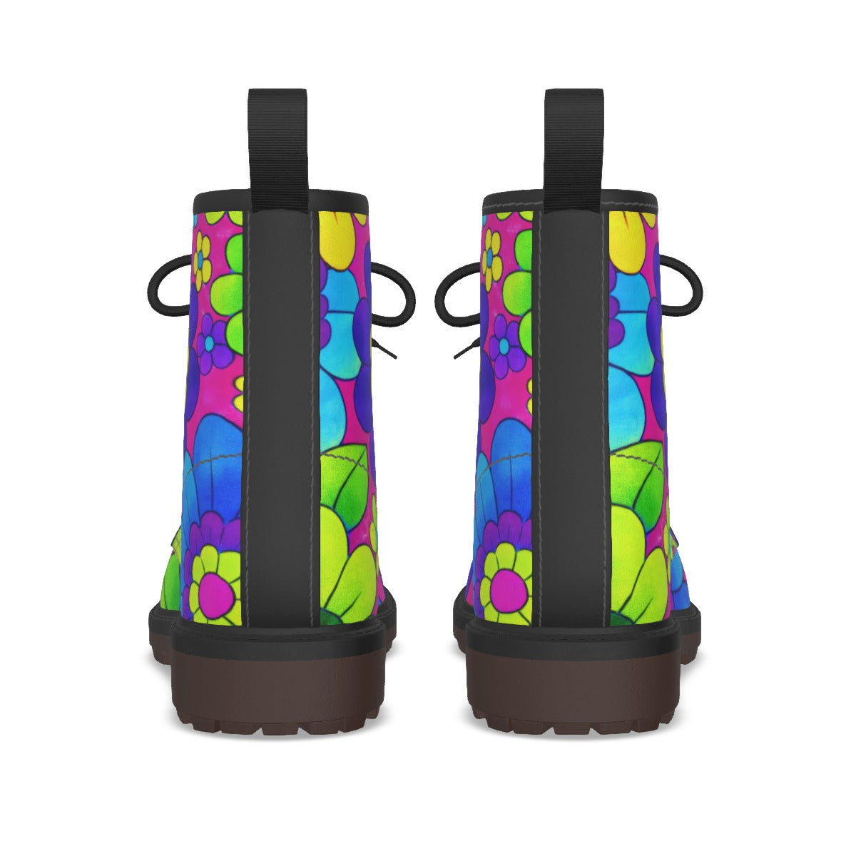 Neon Flower Power Combat Boots