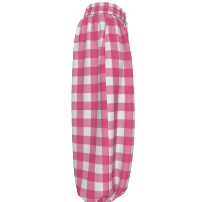 Pink Gingham Check Unisex Lantern Pants | Retro Barbie Plaid Print