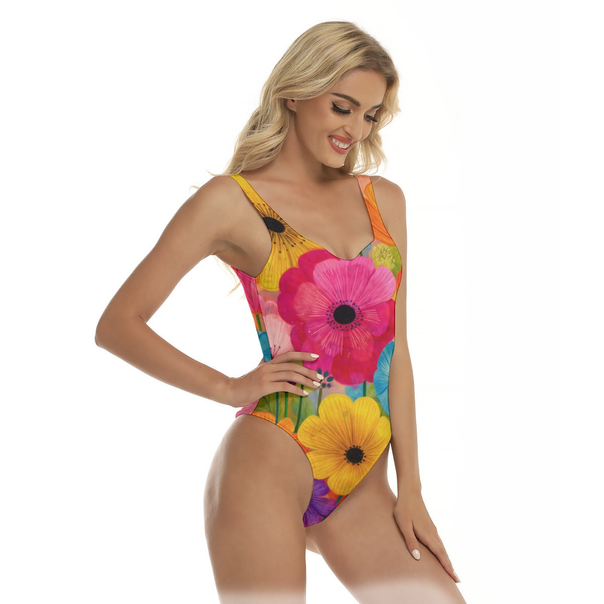 60s Flower Power Women's One-Piece Swimsuit — Bold Floral Print