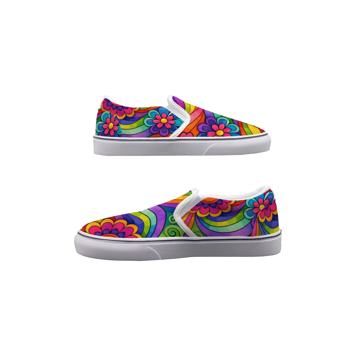 70s Rainbow Flower Power Men's Slip On Sneakers | All-Over Print