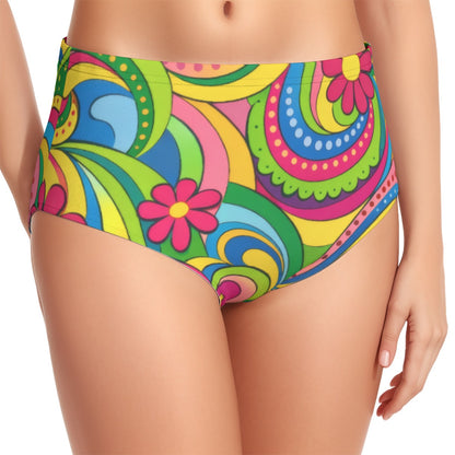 60s Groovy Rainbow Swirl High-Waist Halter Bikini Set — Psychedelic Pin-Up Swimwear