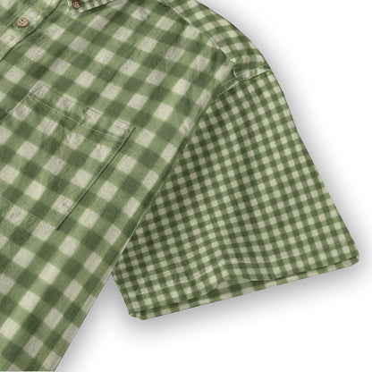 Green Gingham Check Men's Cotton Shirt | All-Over Print Beach Shirt