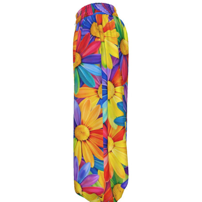 Rainbow Daisy Burst Unisex Lantern Pants | Colorful Sunflower Floral Print