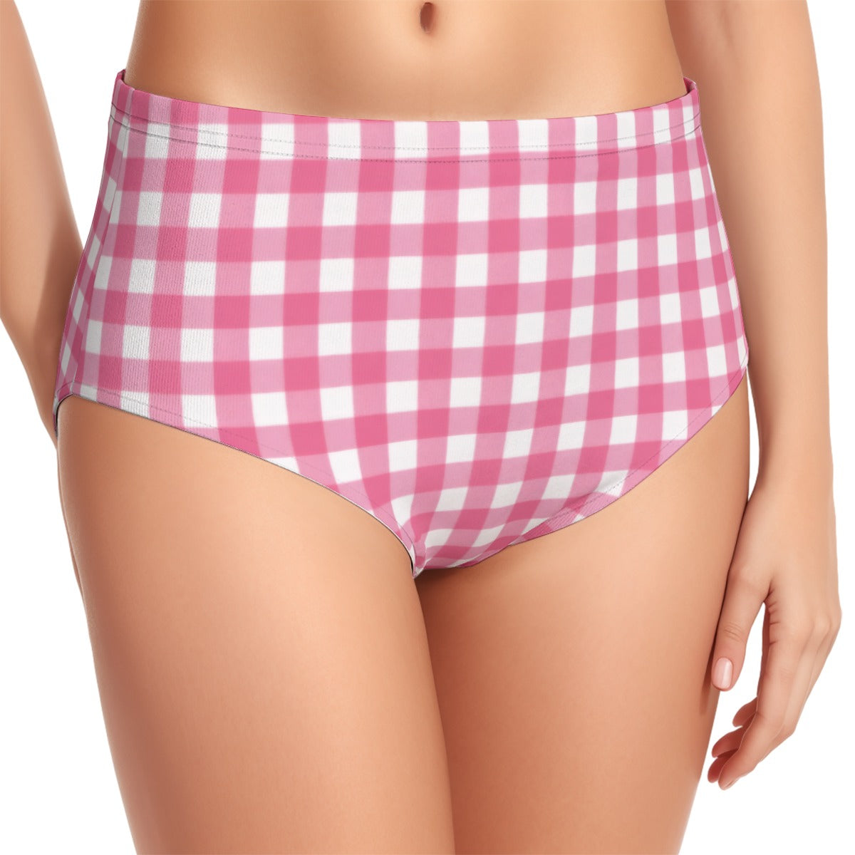 60s Pink Gingham High-Waist Halter Bikini Set — Retro Pin-Up Swimwear