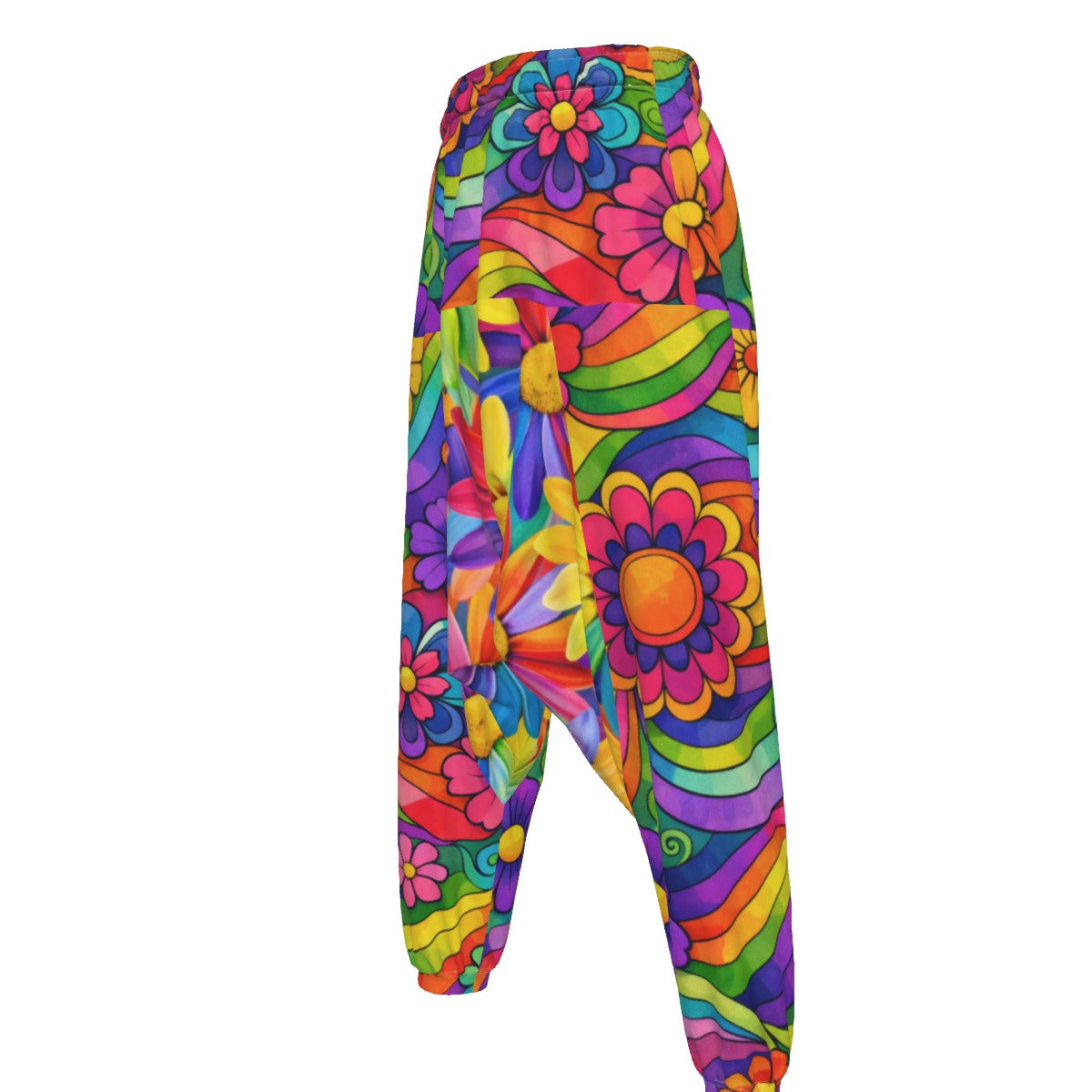 Rainbow Flower Power Men's Harem Pants | 70s Groovy Floral Print