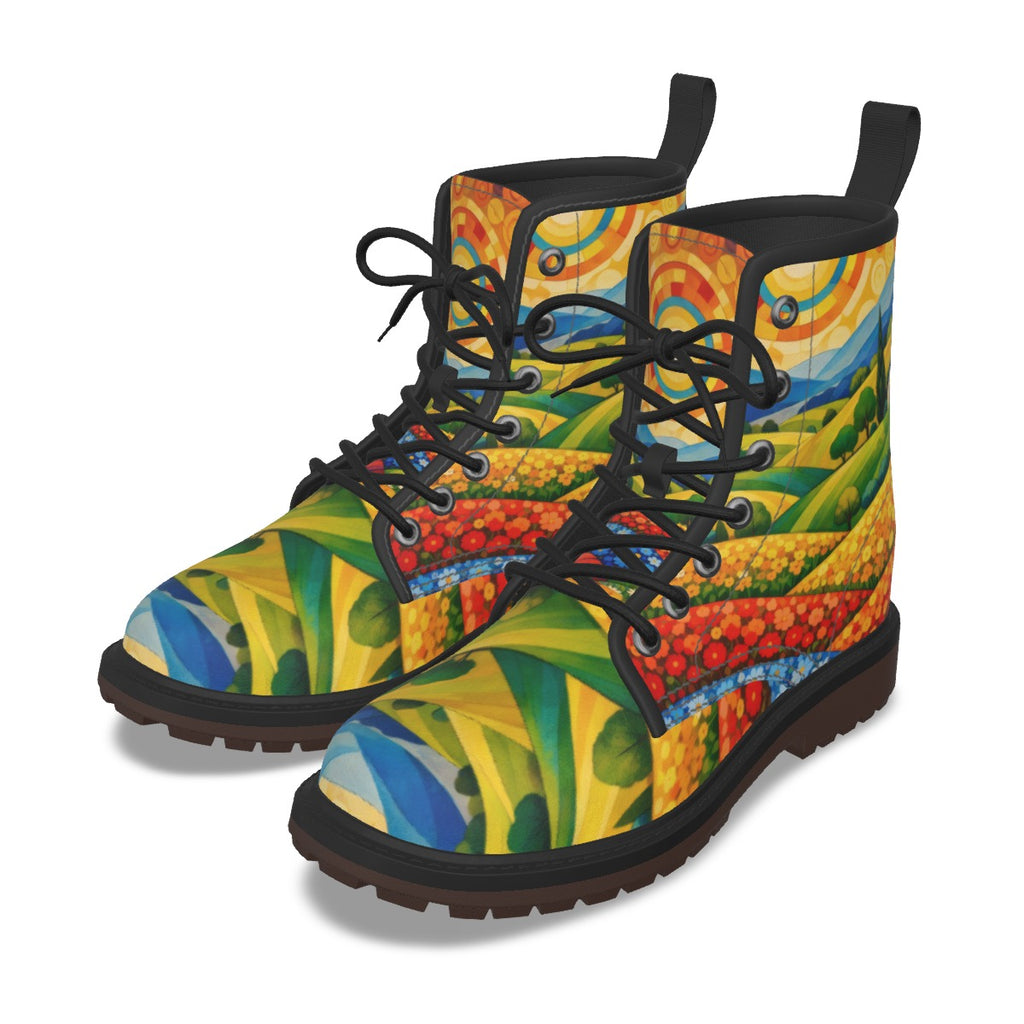 Colorful Landscape Lace-Up Boots