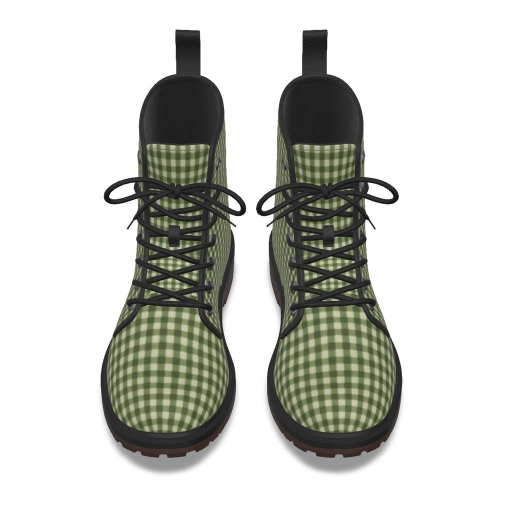 Olive Gingham Combat Boots