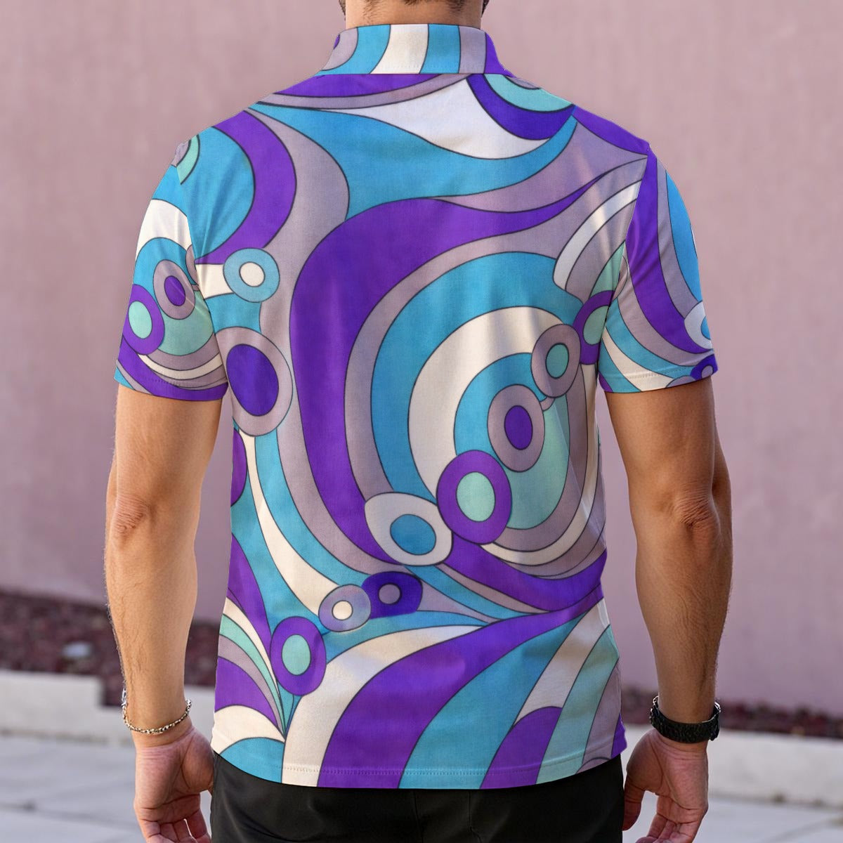 60s Mod Op-Art Circles Men's Polo Collar Jersey | All-Over Print