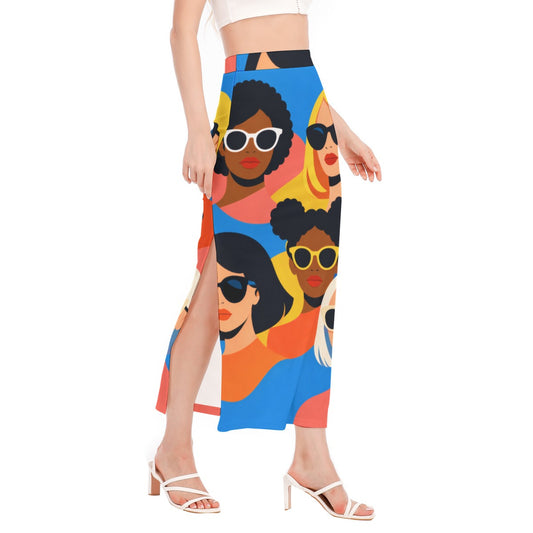 Pop Art Women with Sunglasses Women's Side Slit Skirt | All-Over Print