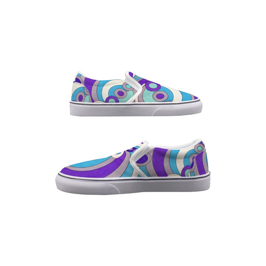 60s Mod Op-Art Circles Men's Slip On Sneakers — All-Over Print