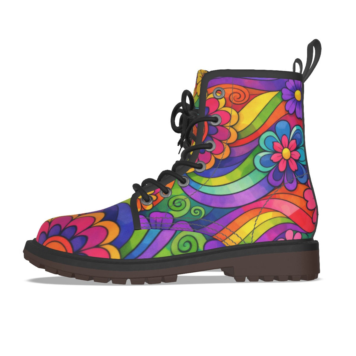 Rainbow Wave Flower Power Men's Martin Boots