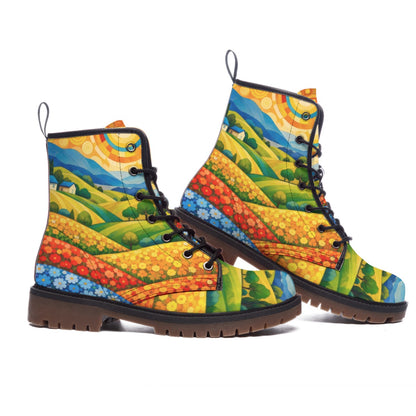 Flower Field Landscape Men's Martin Short Boots | Artistic Countryside Print