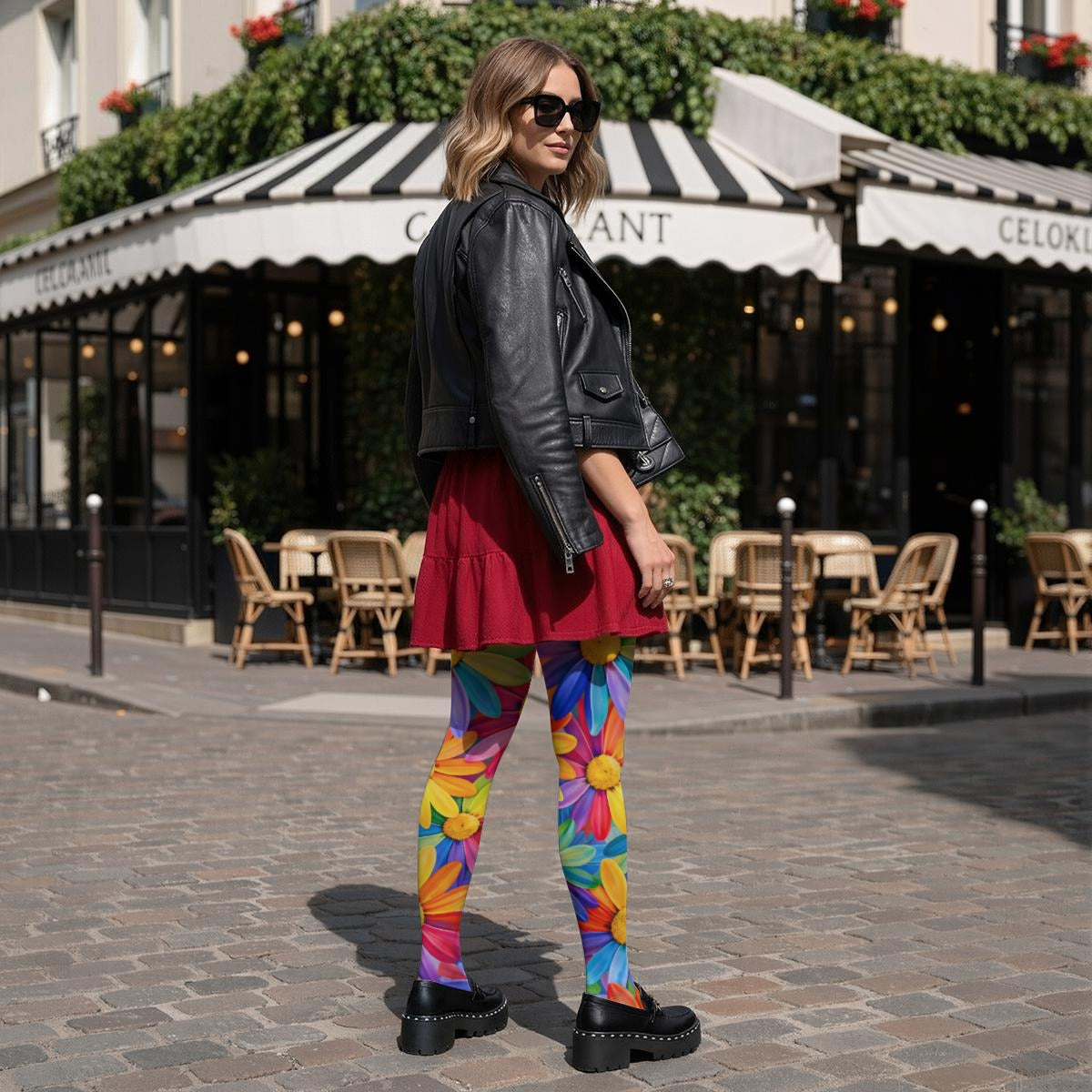 Rainbow Daisy Explosion Women's High-Stretch Tights | All-Over Print