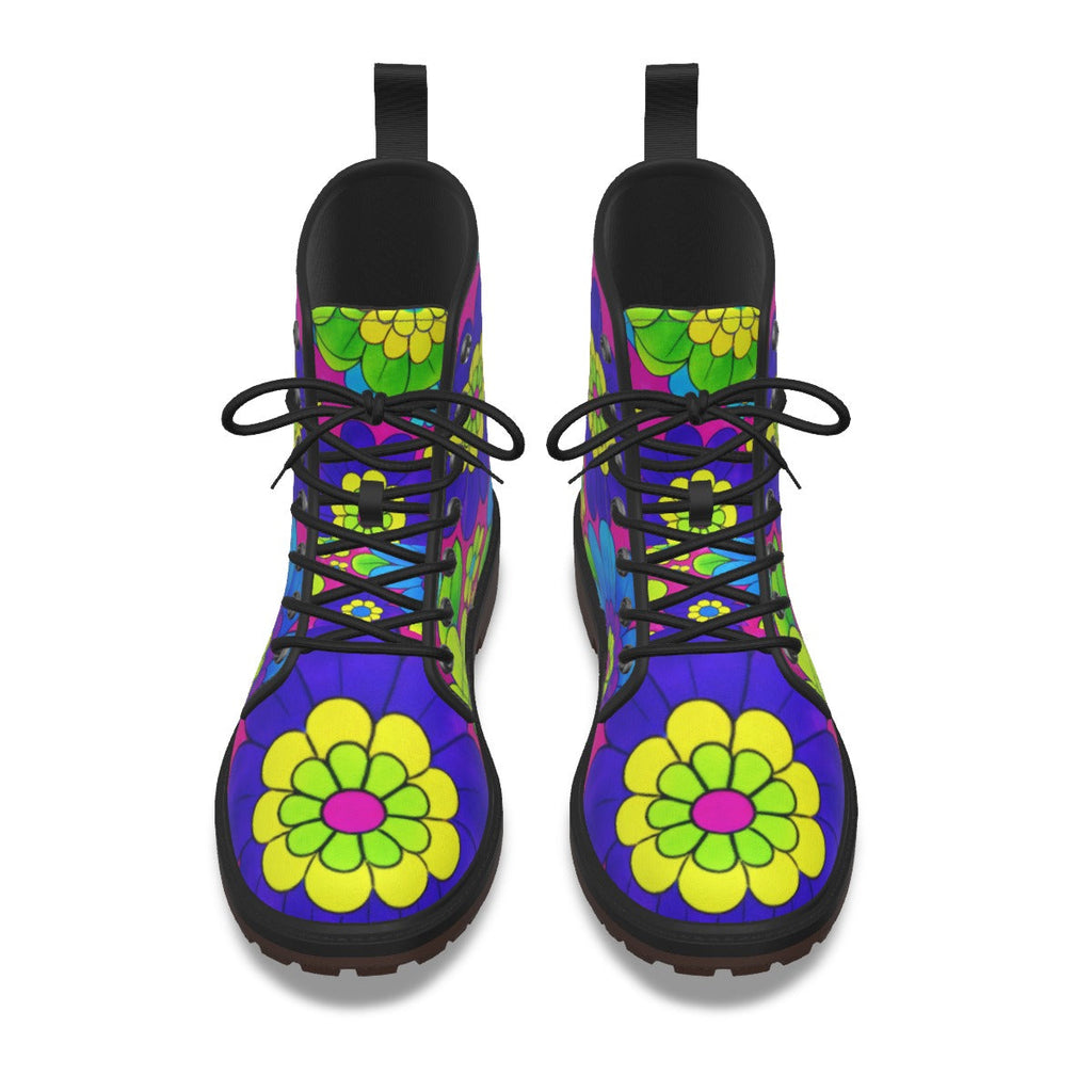 Neon Flower Power Combat Boots
