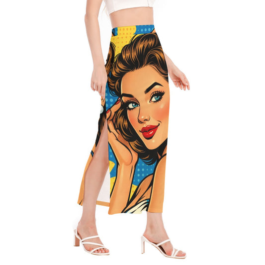 Vintage 60s Retro Comic Pop Art Girl Apparel All-Over Print Women's Side Slit Skirt