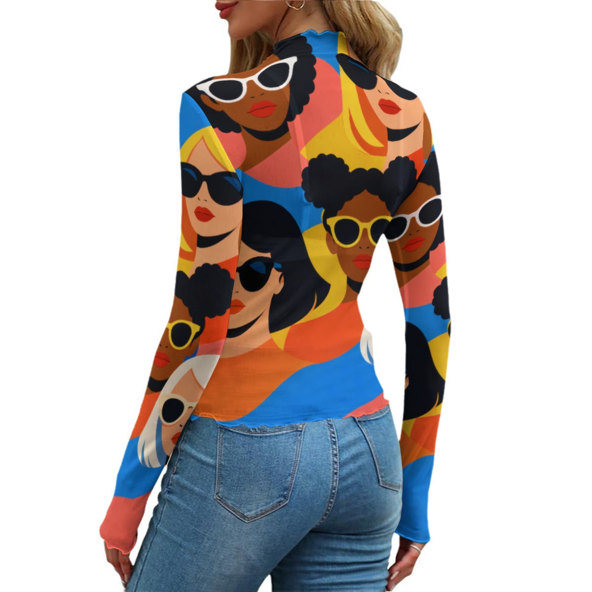 Pop Art Women Sunglasses Women's Mesh T-Shirt | All-Over Print Long Sleeve