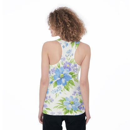 60s Vintage Blue Floral Racerback Tank Top All-Over Print Women's Racerback Tank Top
