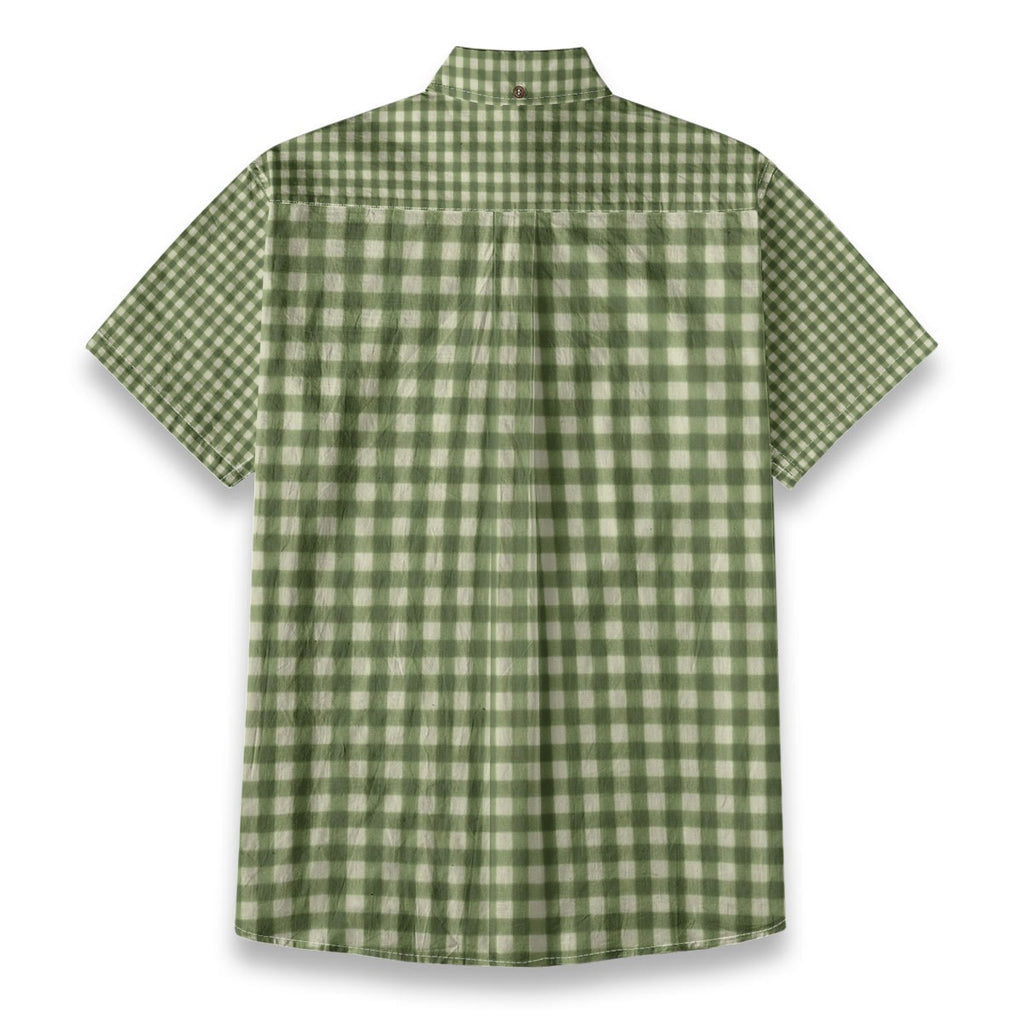 Green Gingham Check Hawaiian Shirt