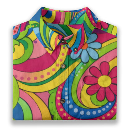 70s Psychedelic Paisley Men's Cotton Shirt | All-Over Print Beach Shirt