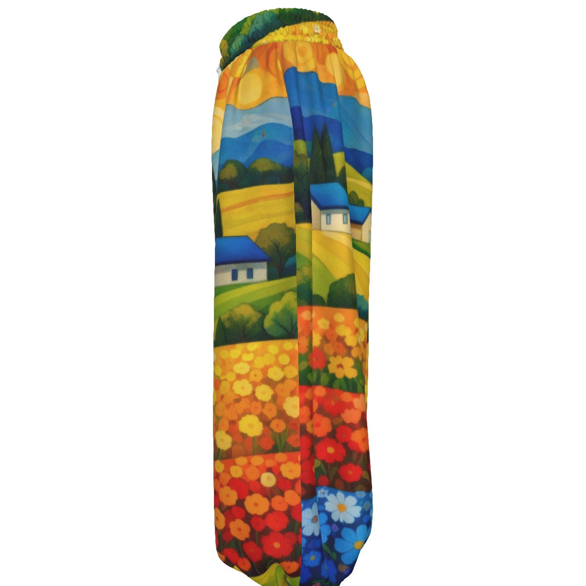 Flower Field Landscape Unisex Lantern Pants | Artistic Countryside Print
