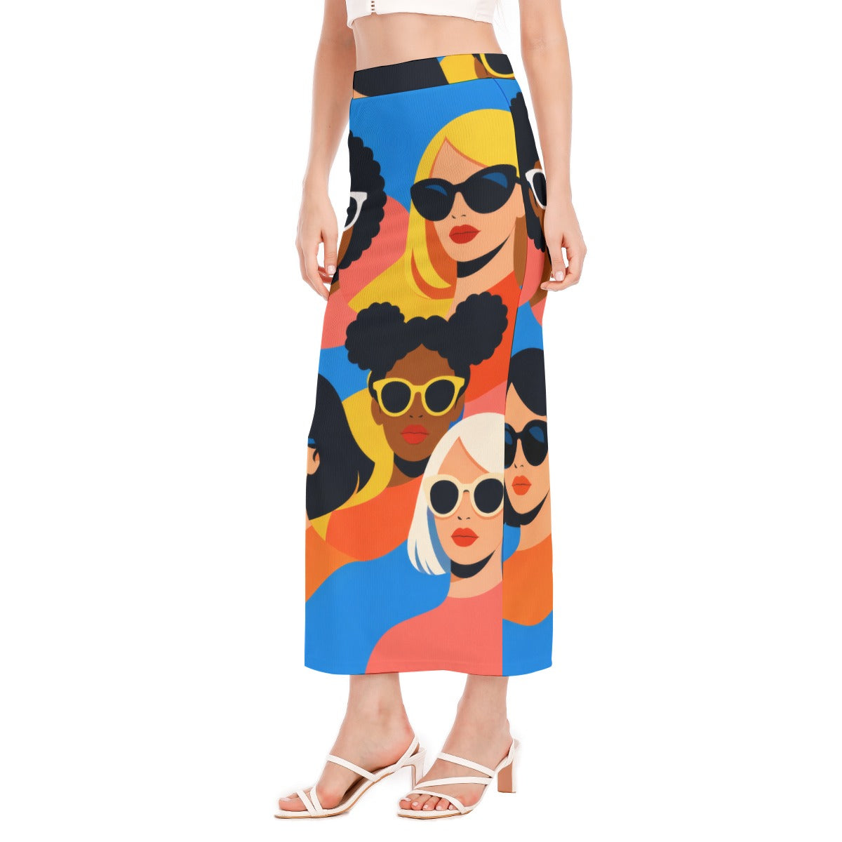 Pop Art Women with Sunglasses Women's Side Slit Skirt | All-Over Print