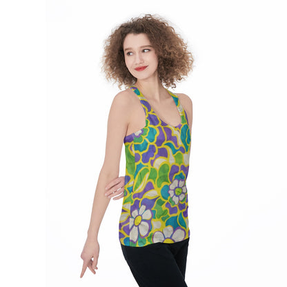 60s Psychedelic Floral Racerback Tank Top All-Over Print Women's Racerback Tank Top