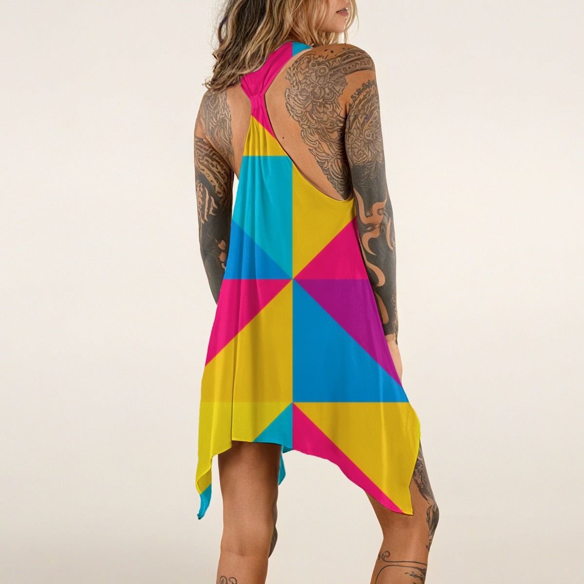 Groovy 60s Retro Color-Block Geometric Apparel All-over print Women's Sleeveless Tank Dress