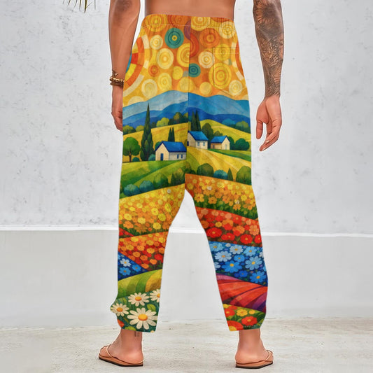 Flower Field Landscape Men's Harem Pants | Artistic Countryside Print
