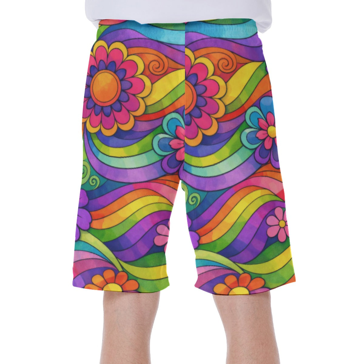 70s Rainbow Flower Power Men's Beach Shorts | All-Over Print With Lining