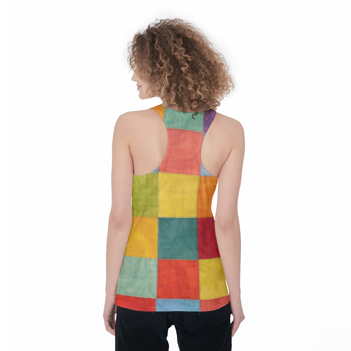 60s Geometric Patchwork Racerback Tank Top All-Over Print Women's Racerback Tank Top