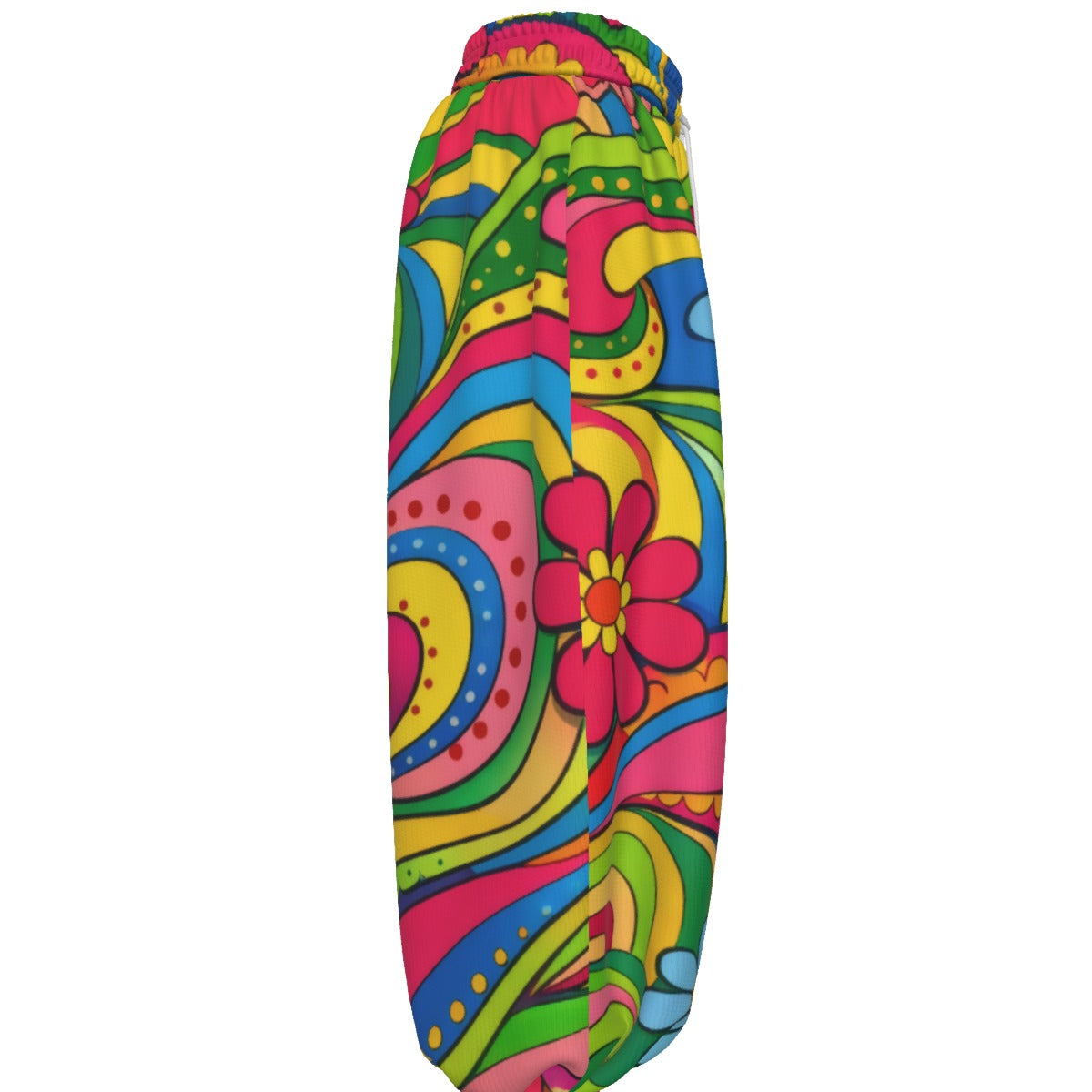 Groovy Paisley Floral Unisex Lantern Pants | 70s Rainbow Swirl Print