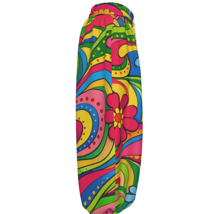 Groovy Paisley Floral Unisex Lantern Pants | 70s Rainbow Swirl Print