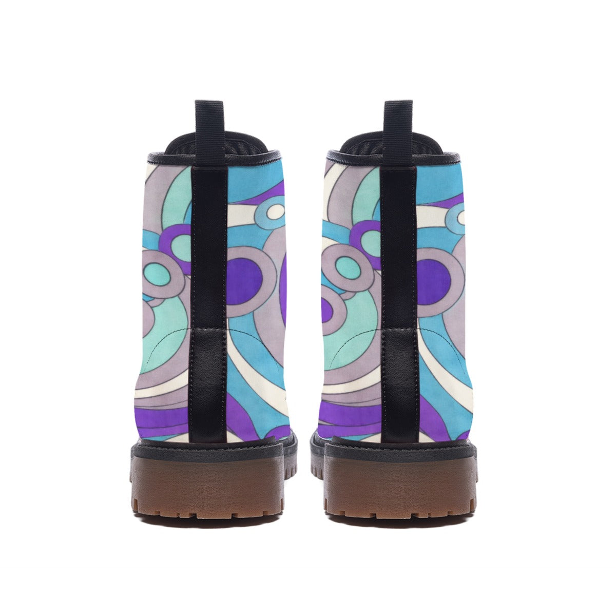 Retro Wave Swirl Men's Martin Short Boots | 60s Mod Purple Blue Geometric Print