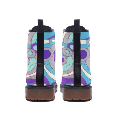 Retro Wave Swirl Men's Martin Short Boots | 60s Mod Purple Blue Geometric Print