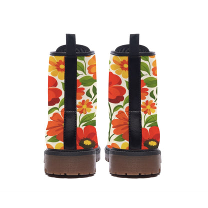Retro Garden Floral Men's Martin Short Boots | 60s Orange Red Flower Print