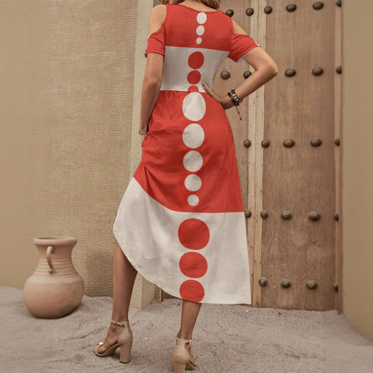 Groovy 1960s Retro Off-Shoulder Maxi Dress All-Over Print Women's V-neck Off-shoulder Dress