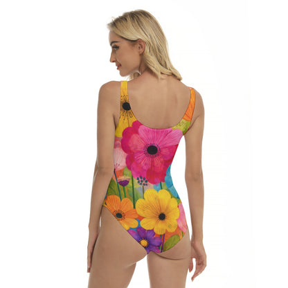 60s Flower Power Women's One-Piece Swimsuit — Bold Floral Print
