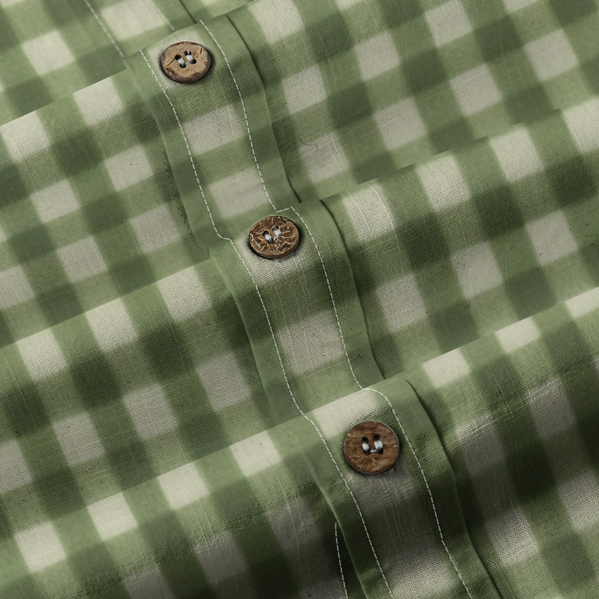 Green Gingham Check Men's Cotton Shirt | All-Over Print Beach Shirt