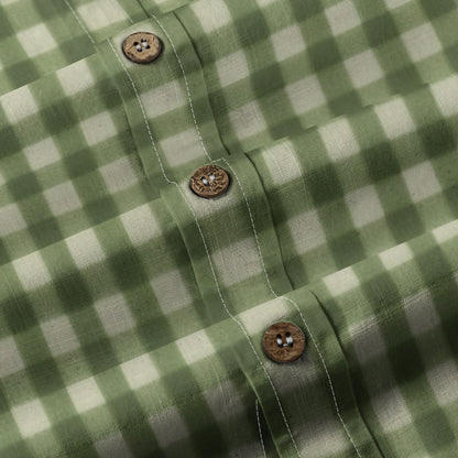 Green Gingham Check Men's Cotton Shirt | All-Over Print Beach Shirt