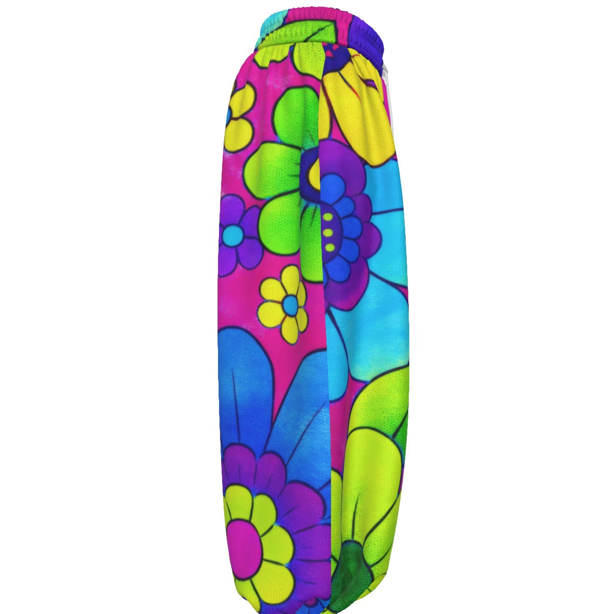 Bold Pop Art Floral Unisex Lantern Pants | 60s Mod Pink Purple Blue Print