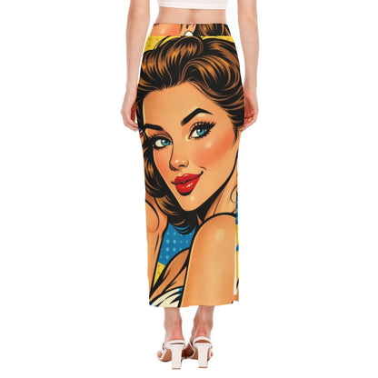 Vintage 60s Retro Comic Pop Art Girl Apparel All-Over Print Women's Side Slit Skirt