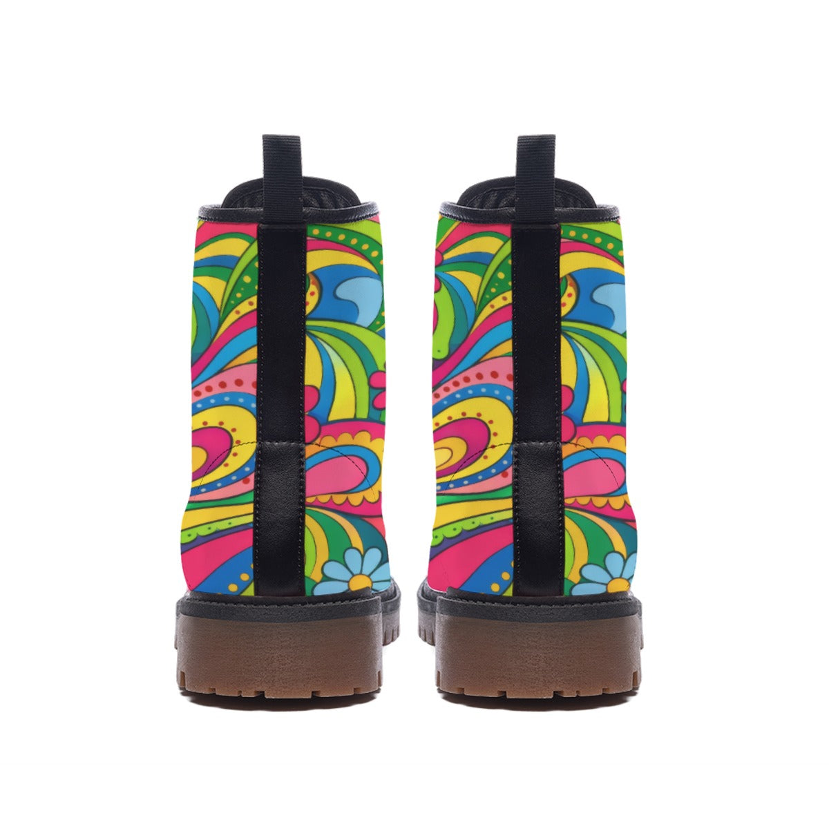 Psychedelic Paisley Neon Men's Martin Short Boots | 70s Groovy Rainbow Print