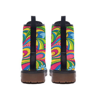 Psychedelic Paisley Neon Men's Martin Short Boots | 70s Groovy Rainbow Print