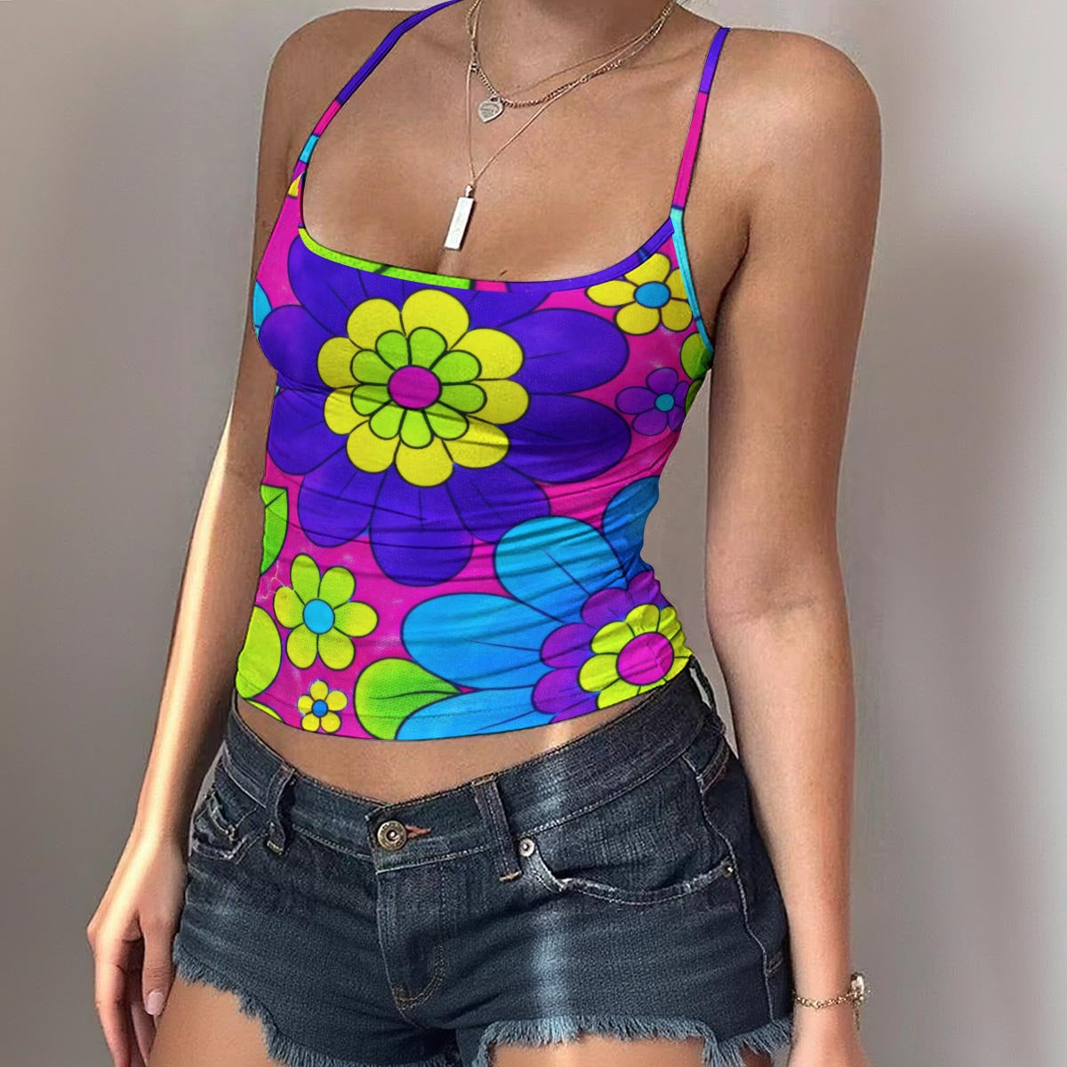 60s Bold Flower Power Women's Spaghetti Strap Tank Top | All-Over Print