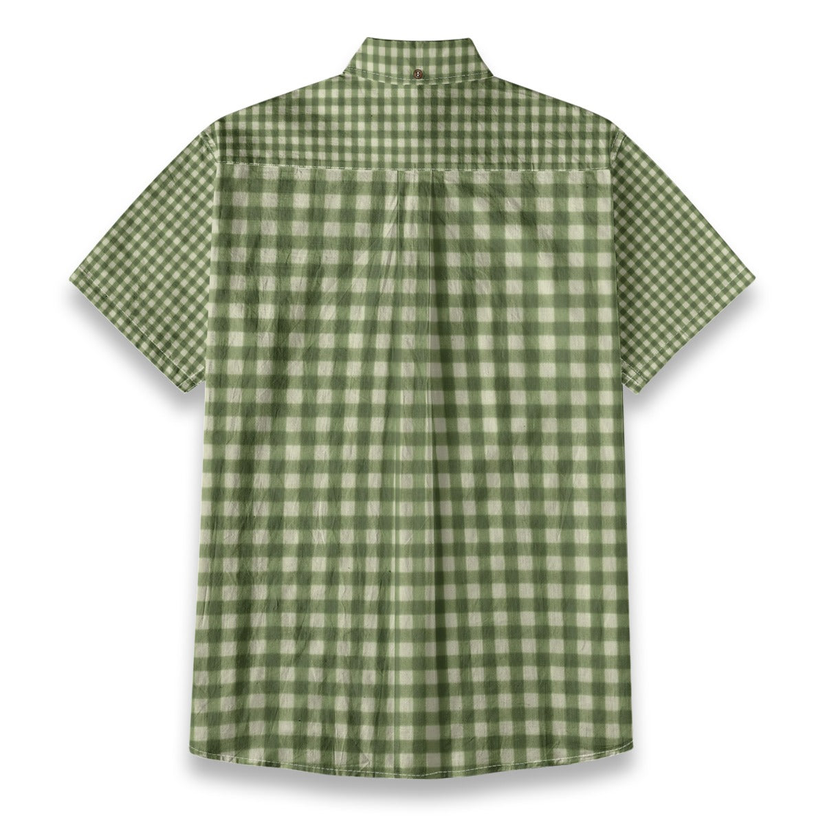 Green Gingham Check Men's Cotton Shirt | All-Over Print Beach Shirt