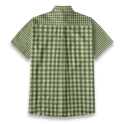 Green Gingham Check Men's Cotton Shirt | All-Over Print Beach Shirt