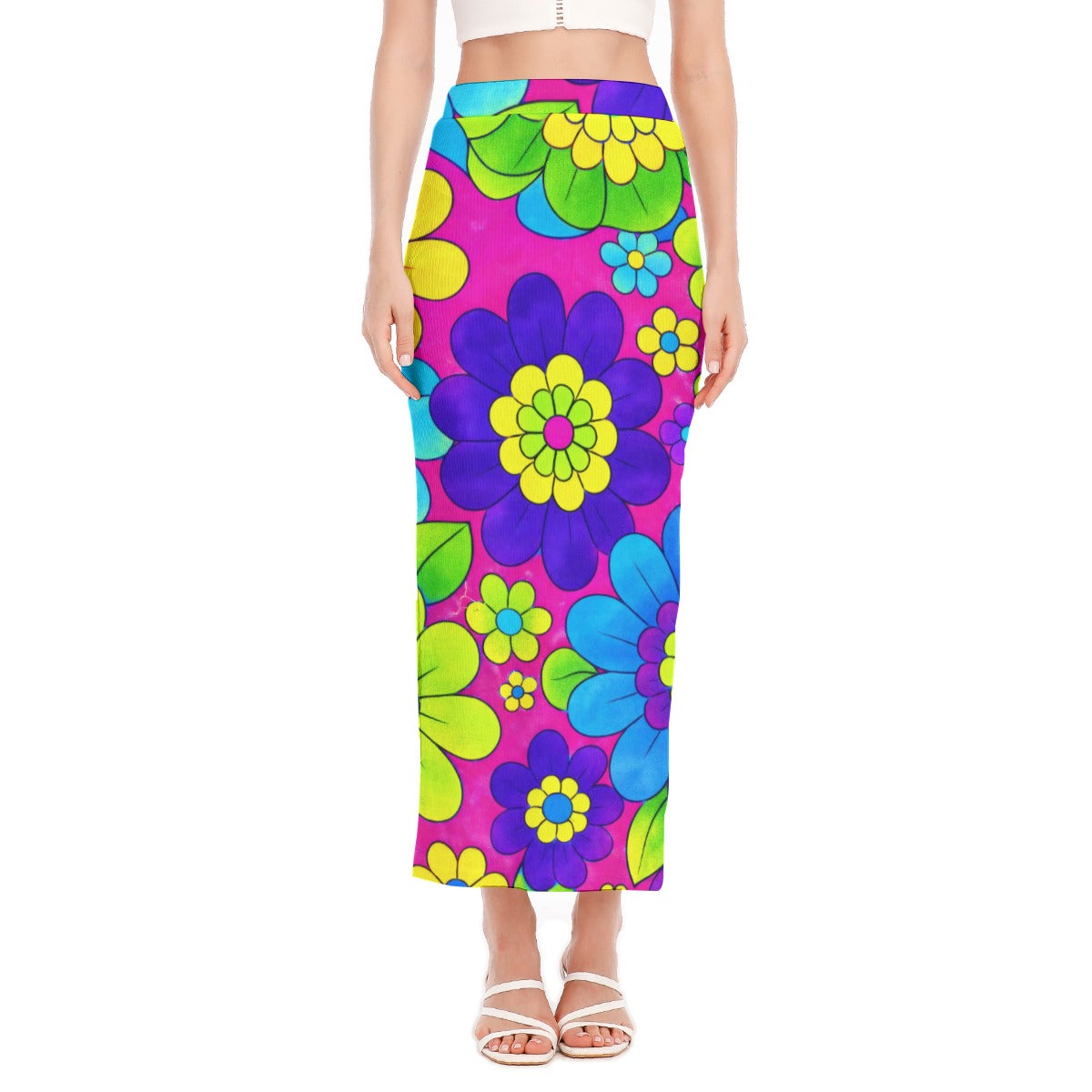 Neon Flower Power Women's Side Slit Skirt | All-Over Print