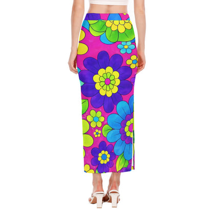 Neon Flower Power Women's Side Slit Skirt | All-Over Print